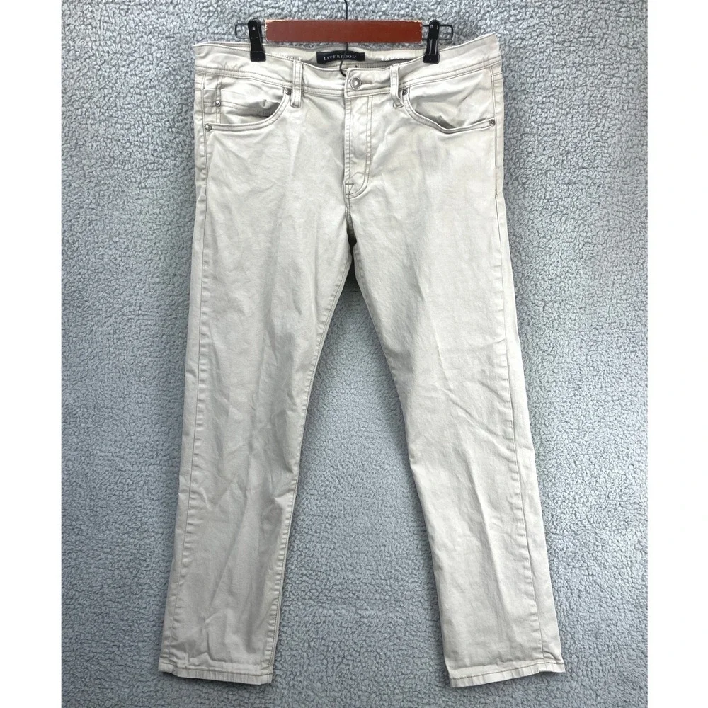Liverpool Relaxed Straight Pants Men's Size 34 Beige Sandstorm Chino Casual